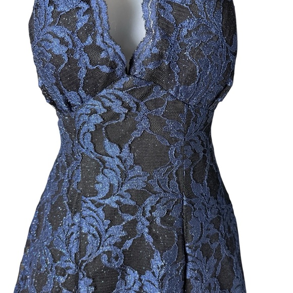 Nightway Celestial Navy Lace Overlay Fit Flare Dress 4 Sleeveless Party Cocktail - Picture 4 of 8